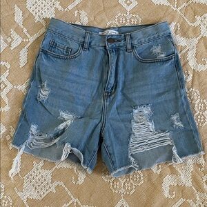 Encore Jeans Light Blue Distressed Denim Shorts